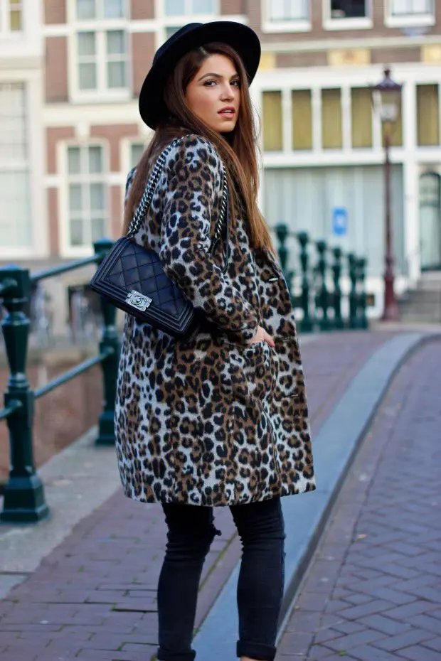 Negin Mirsalehi Leopard coat and Chanel bag 