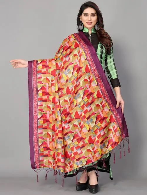 BHAKARWADi Pink Mysore Silk Geometric Print Dupatta 