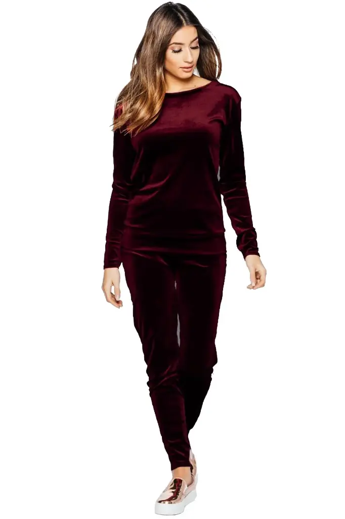 Ladies-Velour-Velvet Piece-Lounge-Wear-Tracksuit-Casual-Joggers-Top