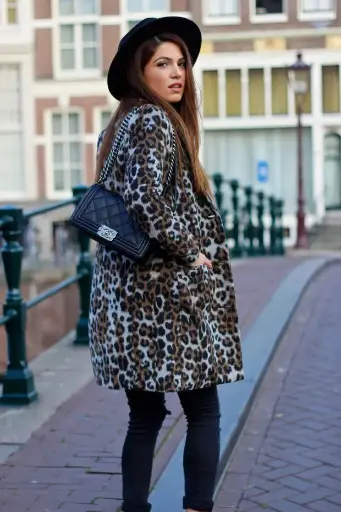 Negin Mirsalehi Leopard coat and Chanel bag 