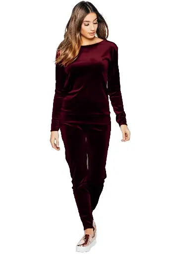 Ladies-Velour-Velvet Piece-Lounge-Wear-Tracksuit-Casual-Joggers-Top