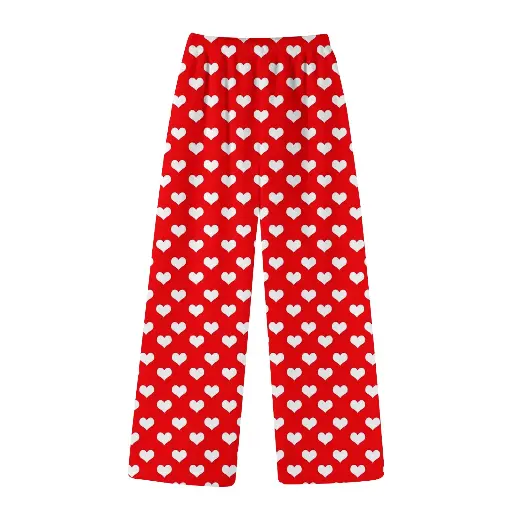 Cozy Women's Red Heart Print Lounge Pants Soft, Comfortable Sleepwear 