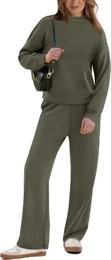 Two Piece Set Loungewear with Bag for Women Lounge Set Fall Outfit Mock Neck Top 